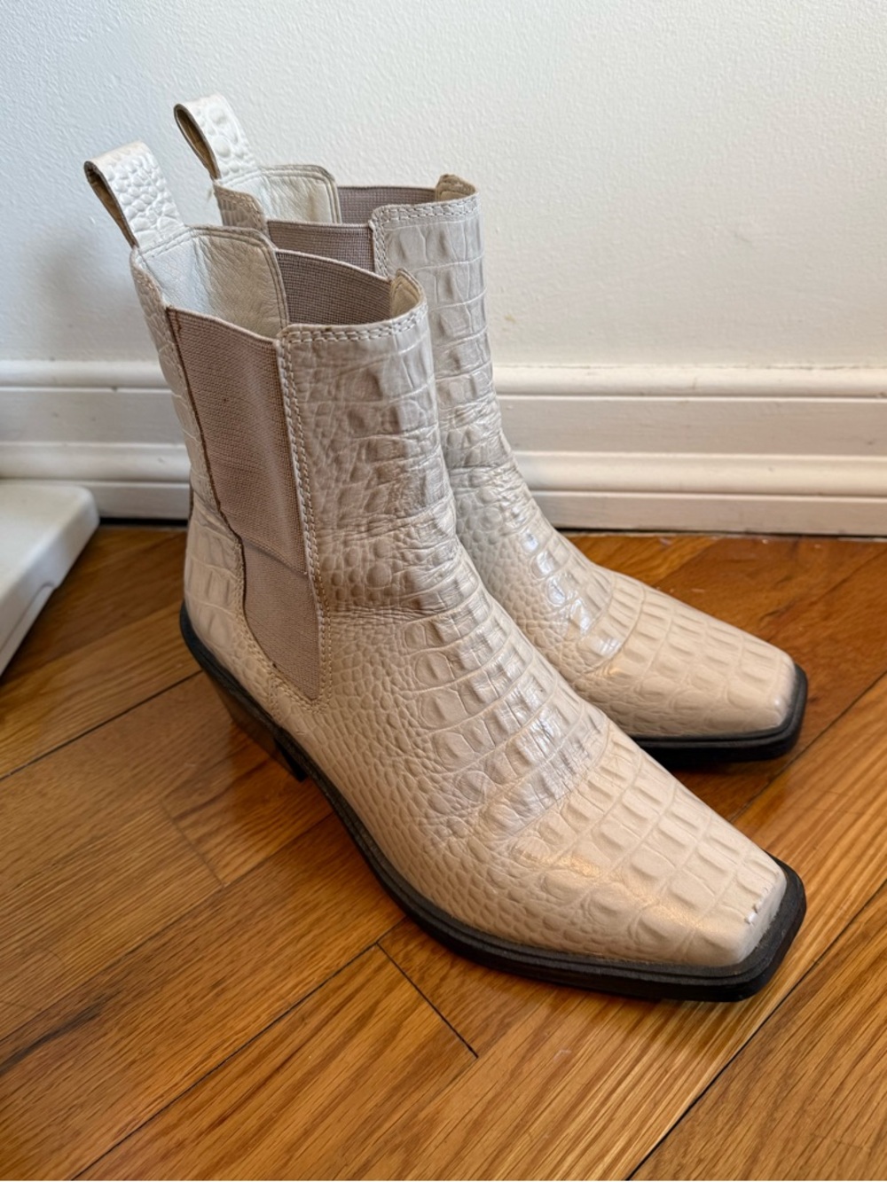 Matisse Croc-Embossed Ankle Boots in Cream